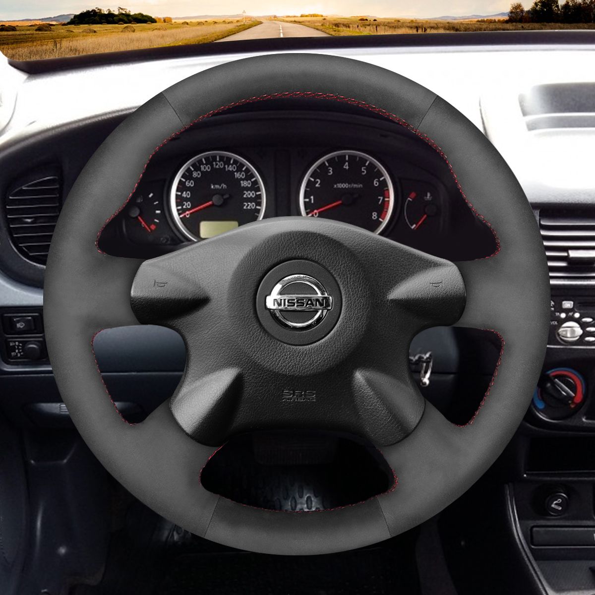 Loncky Auto Custom Fit OEM Black Suede Car Steering Wheel Cover for Nissan Almera N16 Pathfinder